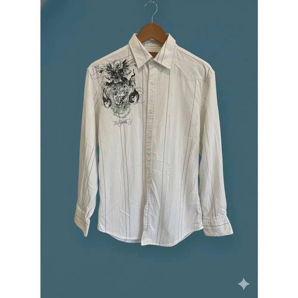 Vintage Y2K Roar Royalty Never Dies Button Embroidered Men’s Shirt XL